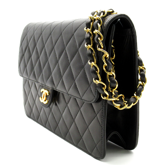 Chanel Push Lambskin Shoulder Chain Bag Lock Matelasse Black - Picture 1 of 10